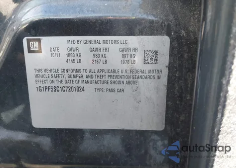 2012 Chevrolet Cruze 1Lt из США, поврежденный, VIN 1G1PF5SC1C7201024